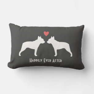 Boston Terrier Silhouettes with Heart Custom Text Lumbar Cushion