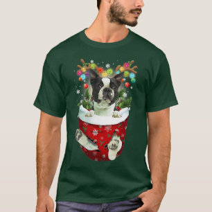 Boston Terrier Snow Pocket Dogs Christmas Pocket T-Shirt