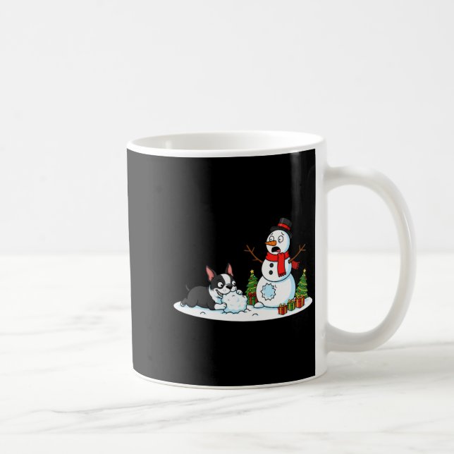 Boston Terrier Snowman Christmas Tree Xmas Womens  Coffee Mug (Right)