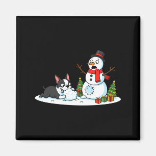 Boston Terrier Snowman Christmas Tree Xmas Womens Magnet
