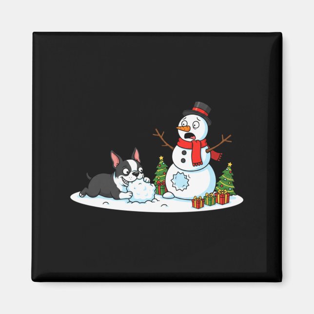 Boston Terrier Snowman Christmas Tree Xmas Womens  Magnet (Front)