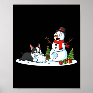 Boston Terrier Snowman Christmas Tree Xmas Womens  Poster