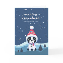 Boston Terrier Snowy Hills Christmas Holiday Card