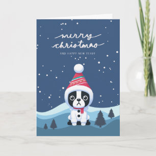 Boston Terrier Snowy Hills Christmas Holiday Card
