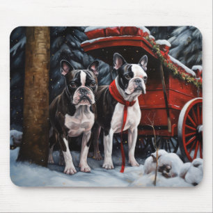 Boston Terrier Snowy Sleigh Christmas Decor    Mouse Pad