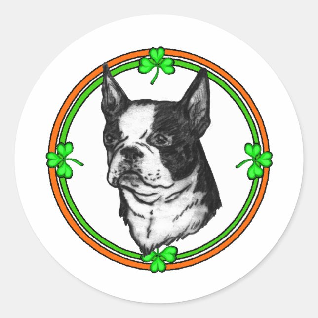 Boston Terrier St Patrick's Day Classic Round Sticker (Front)