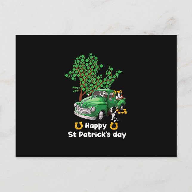 Boston Terrier st Patricks day truck Shamrock Announcement Postcard (Front)