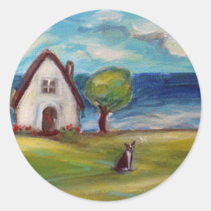 Boston Terrier summer cottage Classic Round Sticker