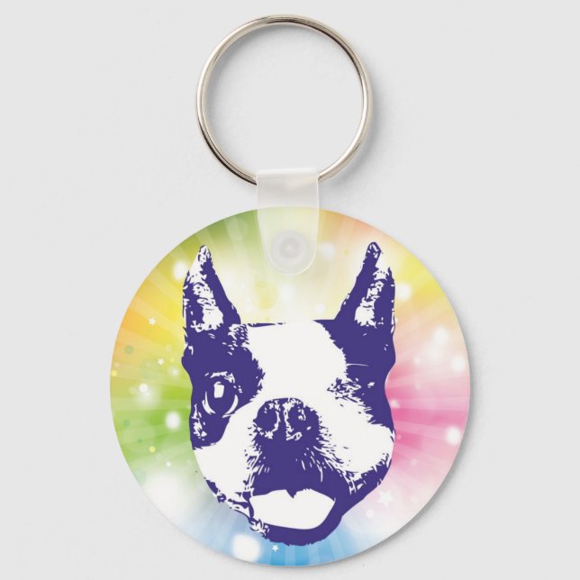 Boston Terrier Sunburst Key Ring (Front)