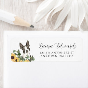 Boston Terrier Sunflower Eucalyptus Return Address Label
