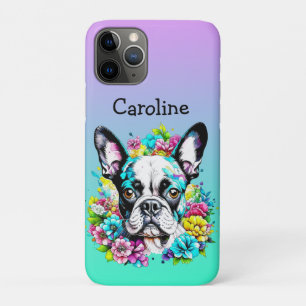 Boston Terrier surrounded by Flowers Personalised iPhone 11 Pro Case