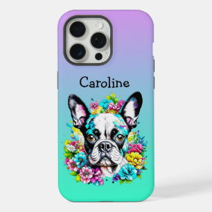 Boston Terrier surrounded by Flowers Personalised iPhone 15 Pro Max Case