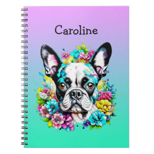 Boston Terrier surrounded by Flowers Personalised Notebook