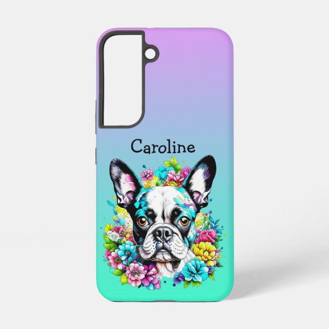 Boston Terrier surrounded by Flowers Personalised Samsung Galaxy S22 Case (Back)