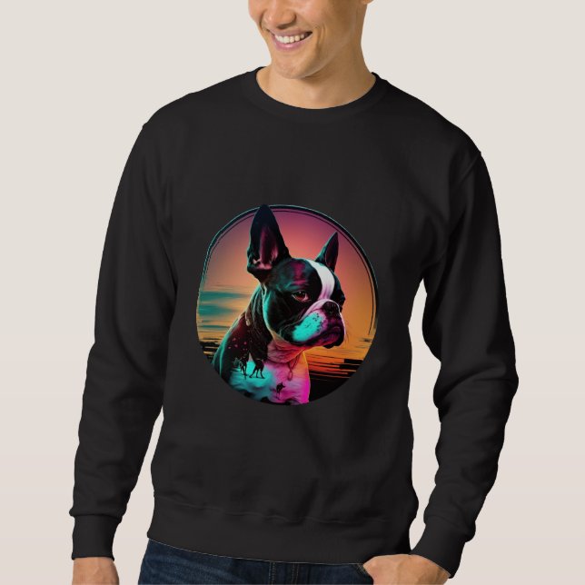 Boston Terrier Synthwave 80s Retrowave Aesthetic   Sweatshirt (Front)