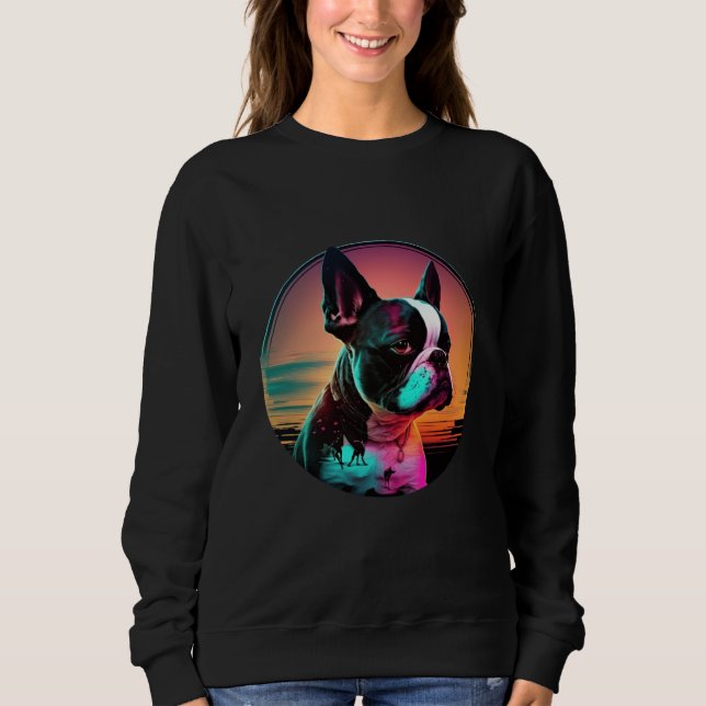 Boston Terrier Synthwave 80s Retrowave Aesthetic   Sweatshirt (Front)