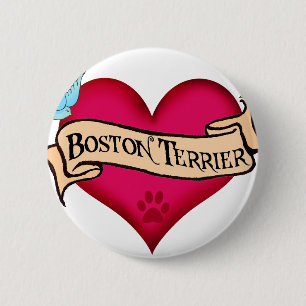 Boston Terrier Tattoo Heart 6 Cm Round Badge