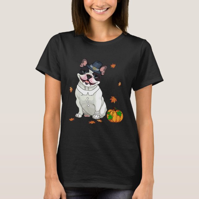 Boston Terrier Thanksgiving Costume Pilgrim Turkey T-Shirt (Front)
