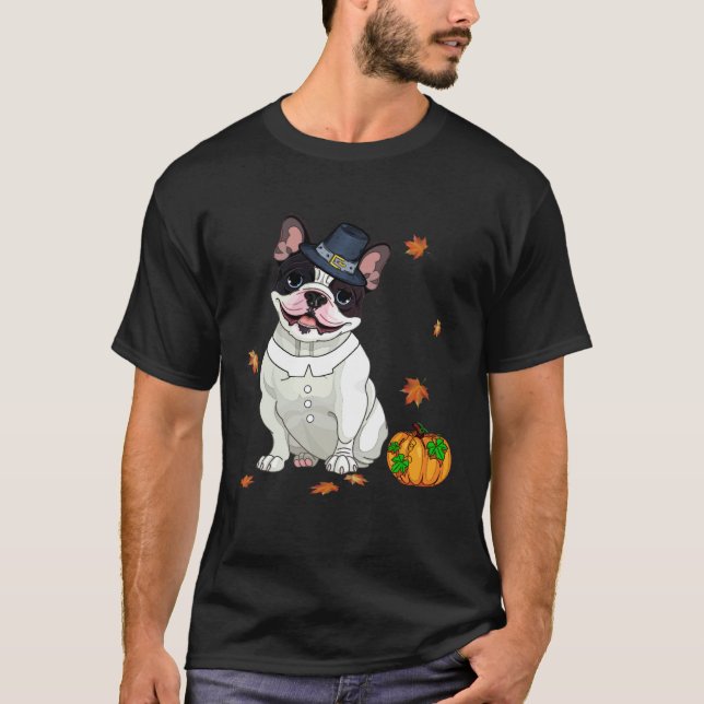 Boston Terrier Thanksgiving Costume Pilgrim Turkey T-Shirt (Front)