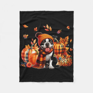 Boston Terrier Thanksgiving Leopard Pumpkins Fall Fleece Blanket
