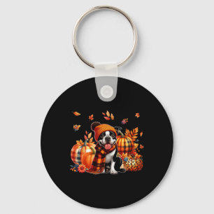 Boston Terrier Thanksgiving Leopard Pumpkins Fall Key Ring