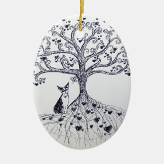 Boston Terrier Tree of Life Black and white Ceramic Tree Decoration