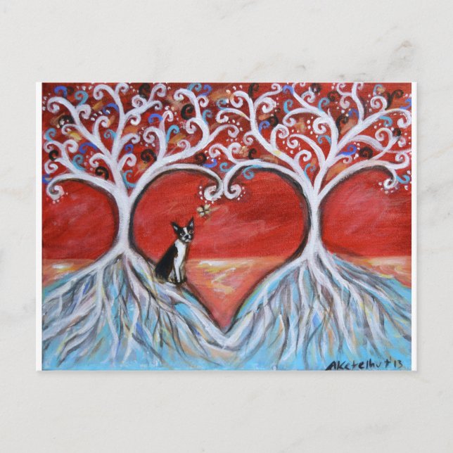 Boston Terrier Tree of Life Love Hearts Postcard (Front)