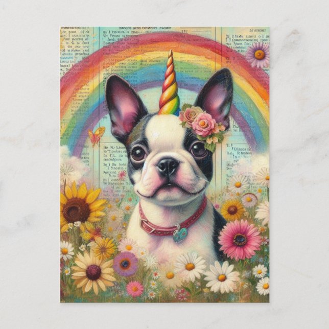 Boston Terrier Unicorn Postcard (Front)