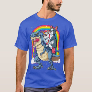 Boston Terrier Unicorn Riding Dinosaur T rex T-Shirt