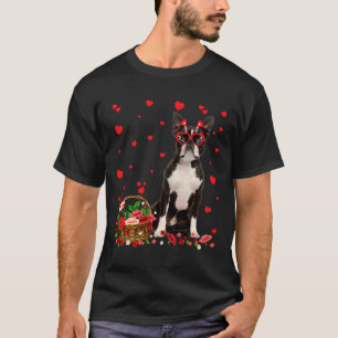 Boston Terrier Valentine Day Dog Heart Flowers T-Shirt