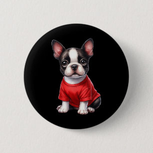 Boston Terrier Valentine Day Red Heart Love Puppy 6 Cm Round Badge