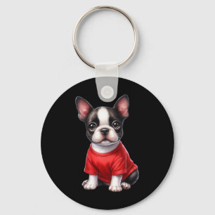 Boston Terrier Valentine Day Red Heart Love Puppy Key Ring