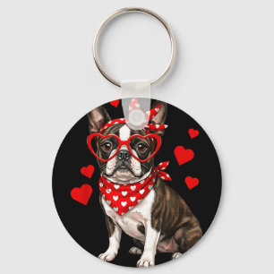 Boston terrier valentines day bostie lover dog key ring