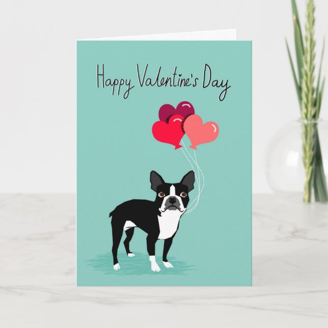Boston Terrier Valentines Day Card - Cute Dog Card (Front)
