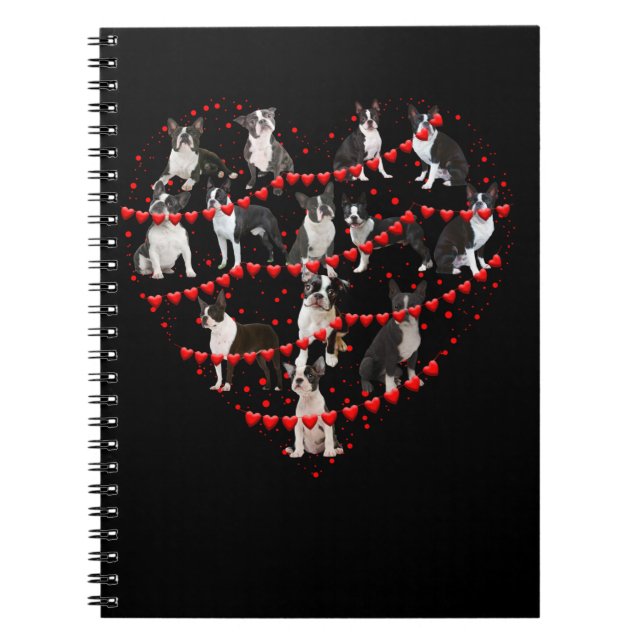 Boston Terrier Valentine's Day Red Heart Notebook (Front)