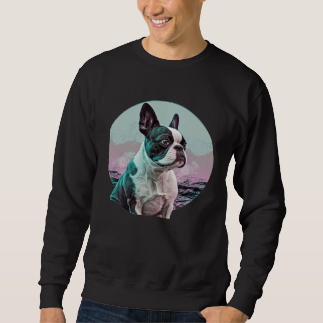 Boston Terrier Vaporwave Retrowave Aesthetic Sweatshirt (Front)