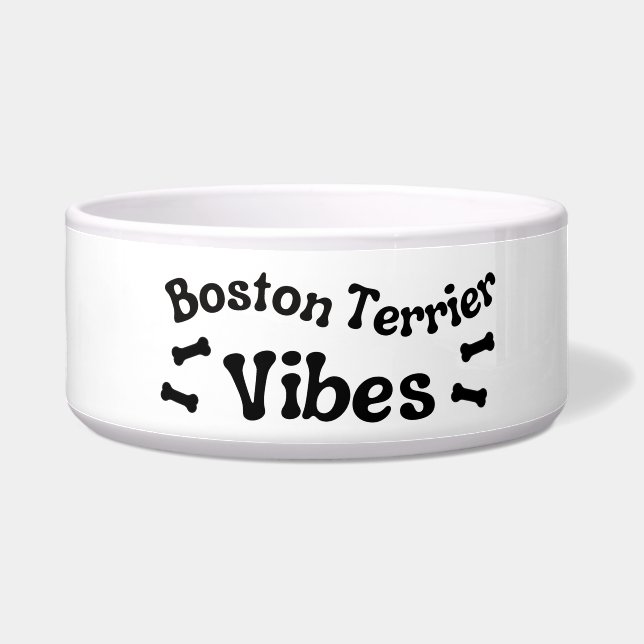 Boston Terrier Vibes Ceramic Dog Bowl (Left)