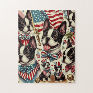 Boston Terrier Vintage Seamless Illustration Jigsaw Puzzle