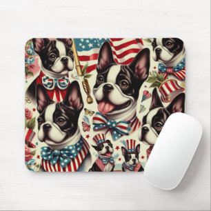 Boston Terrier Vintage Seamless Illustration Mouse Pad