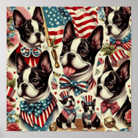 Boston Terrier Vintage Seamless Illustration