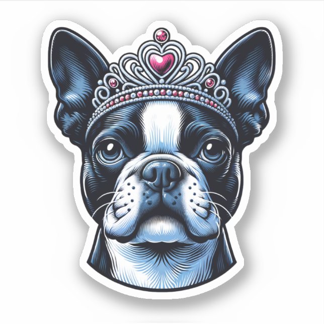 Boston Terrier Vinyl Sticker - Queen (Front)