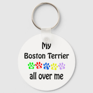 Boston Terrier Walks Design Key Ring