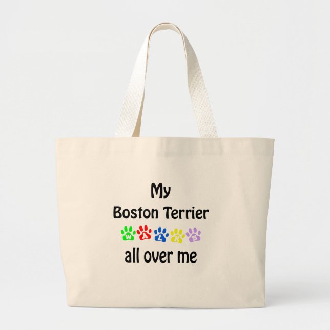 Boston Terrier Walks Design Large Tote Bag (Front)