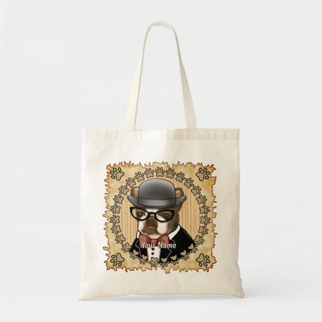 Boston Terrier Wearing Glasses Tote Bag (Front)
