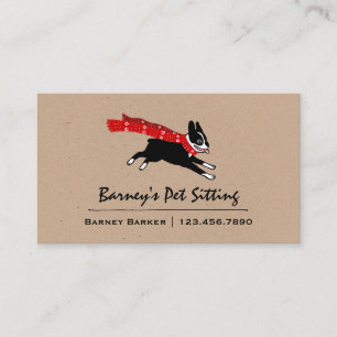 Boston Terrier Wearing Red Winter Scarf Business Card