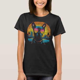 Boston Terrier Wearing Sunglasses Vintage 80s For  T-Shirt