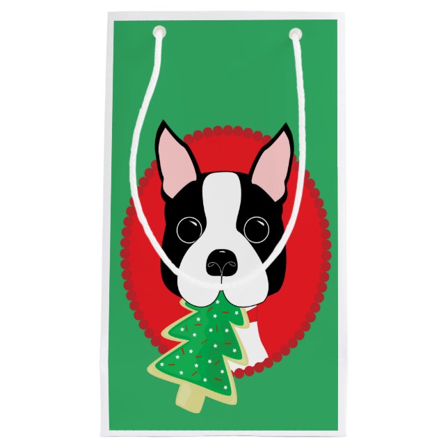 Boston Terrier Whimsical Christmas Small Gift Bag (Front)