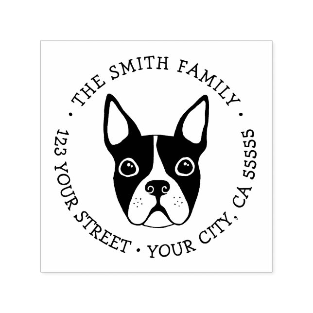 Boston terrier whimsical font return address self-inking stamp (Design)
