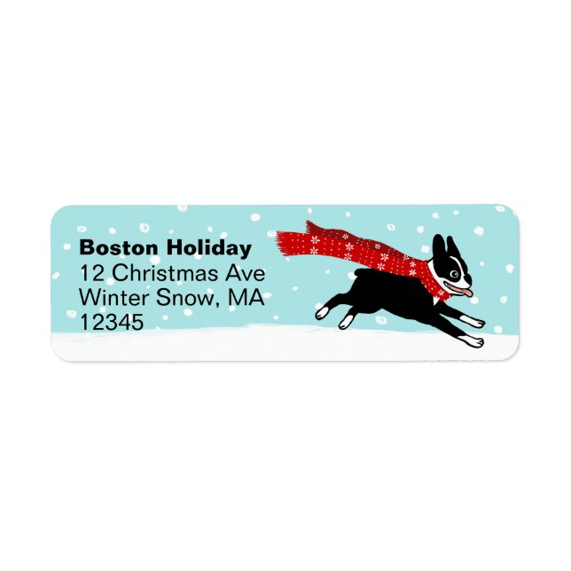 Boston Terrier Winter Holiday Cute Dog Christmas Return Address Label (Front)