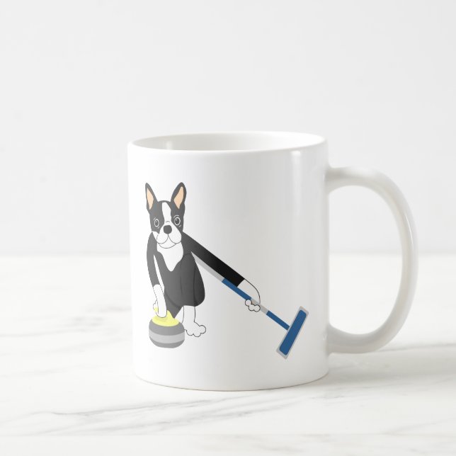 Boston Terrier Winter Olympics Curling Coffee Mug (Right)